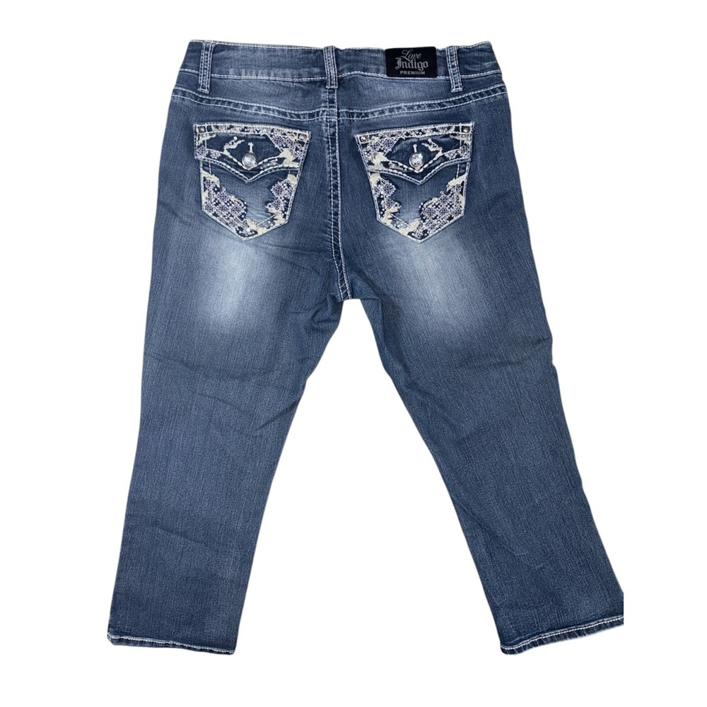 Love Indigo Premium Y2K Mid Rise Embellished Blue Capris Jeans Women’s Size 8 - Picture 10 of 10